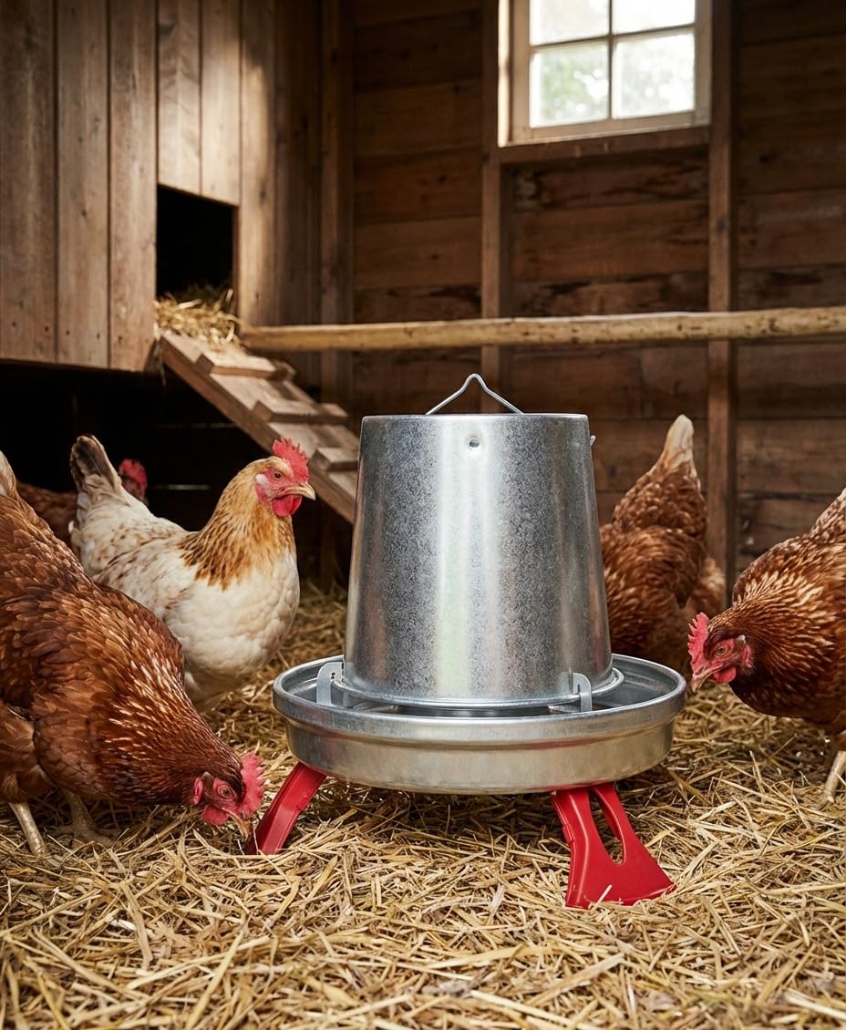 Tramoggia metallica galline con gambe 5 kg, 33x32 cm