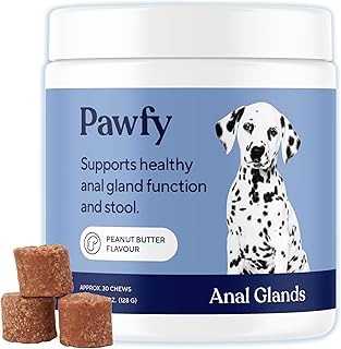 Pawfy Anal Gland Chews for Dogs with Peanut Butter | Dog Probiotics – Helps with Constipation, Digestive Health, and Gas Relief | Promotes Healthy Poops & Comfort - 30 Dog Supplements