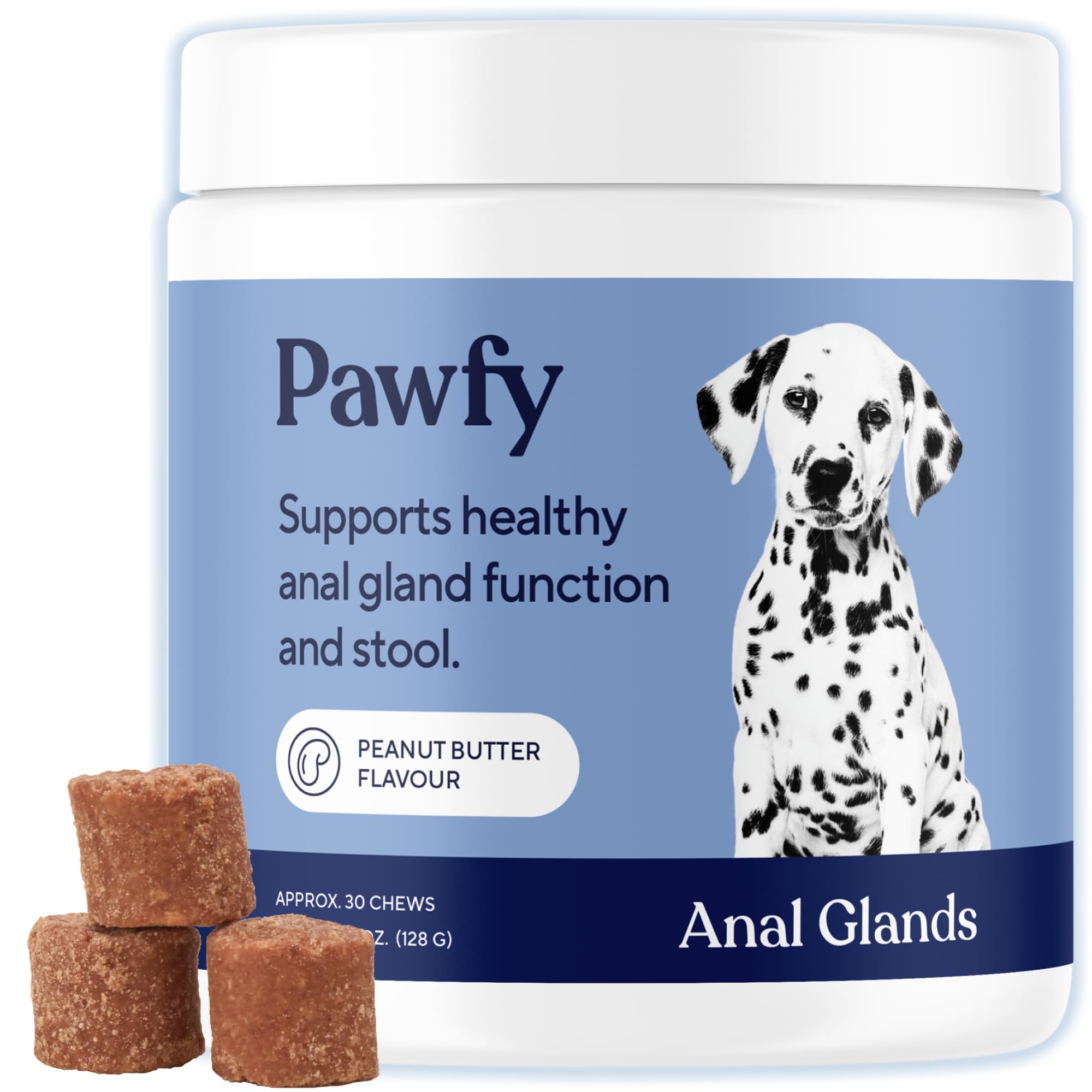 Pawfy Anal Gland Chews for Dogs with Peanut Butter | Dog Probiotics – Helps with Constipation, Digestive Health, and Gas Relief | Promotes Healthy Poops & Comfort - 30 Dog Supplements
