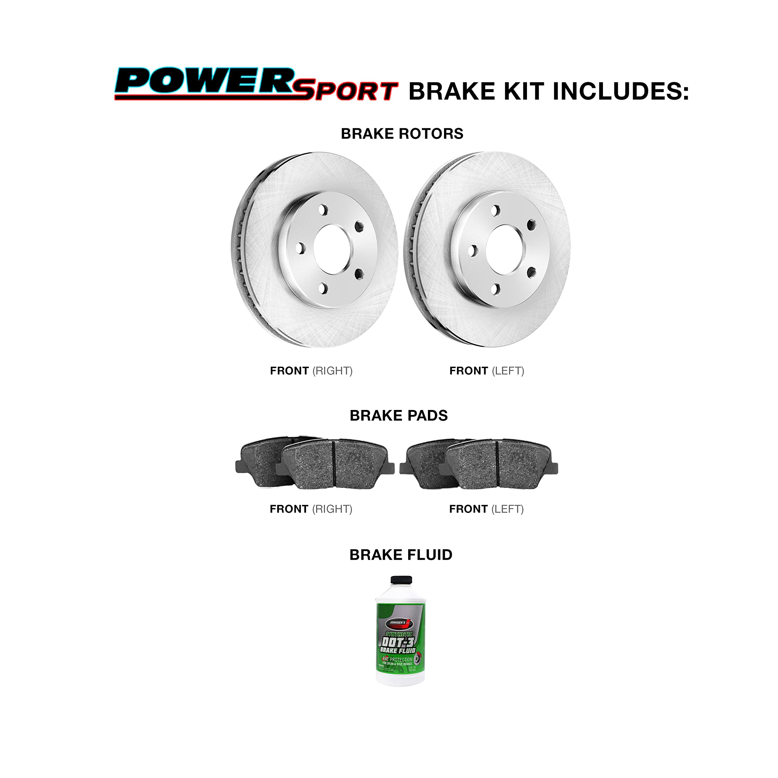 Power Sport Front Brakes and Rotors Kit Front Brake Pads Brake Rotors