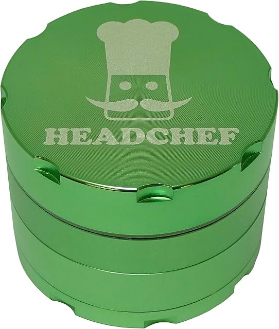 Headchef Razor, 4 Piece Grinder, Metal Herb and Tobacco Grinder with Sifter Scraper (Green, 50mm)