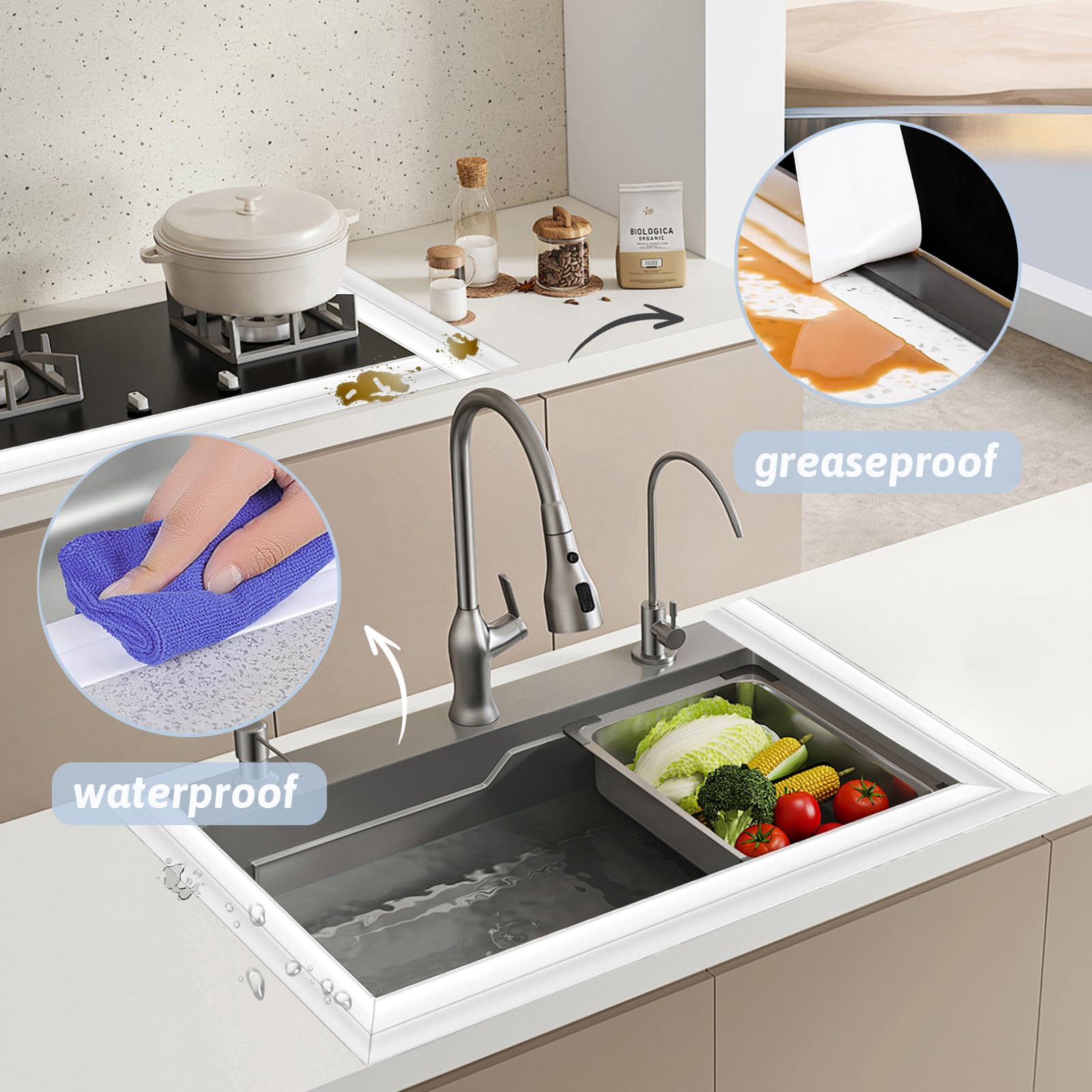 Nastro Sigillante Impermeabile - 3.2m X 38mm | Per Cucina E Bagno, Antimuffa E Autoadesivo - Foto 4