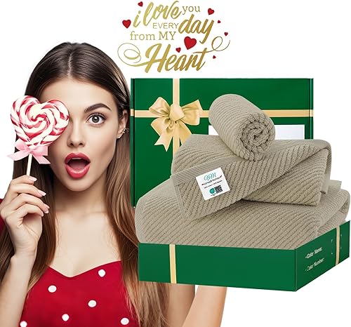 Vista 391 de VOOVA & MOVAS Toallas verdes para baño, 100% algodón, de secado rápido, ligeras, gruesas, suaves, juego de toallas de 6 piezas, 2 baños grandes