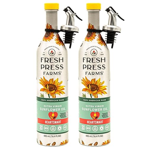 Fresh Press Farms Aceite de girasol virgen extra prensado en frío, 16.4 onzas líquidas (paquete de 2), alto oleico, cultivado en Georgia, 100% hecho
