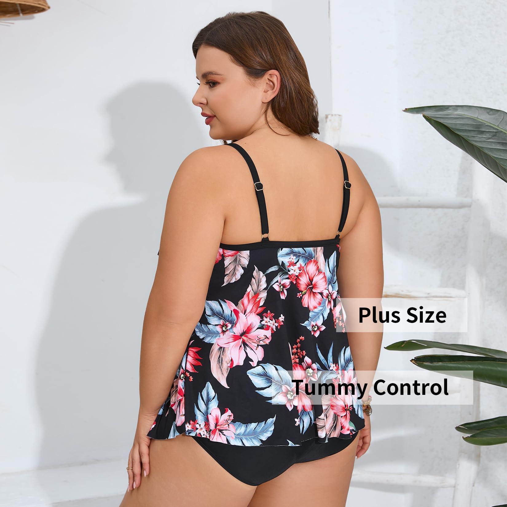 WIN.MAX Set di Costumi da Bagno Tankini da Donna Vita Alta Balza arruffata 2 Pezzi Bikini Set Costume da Bagno Plus Size Costume da Bagno