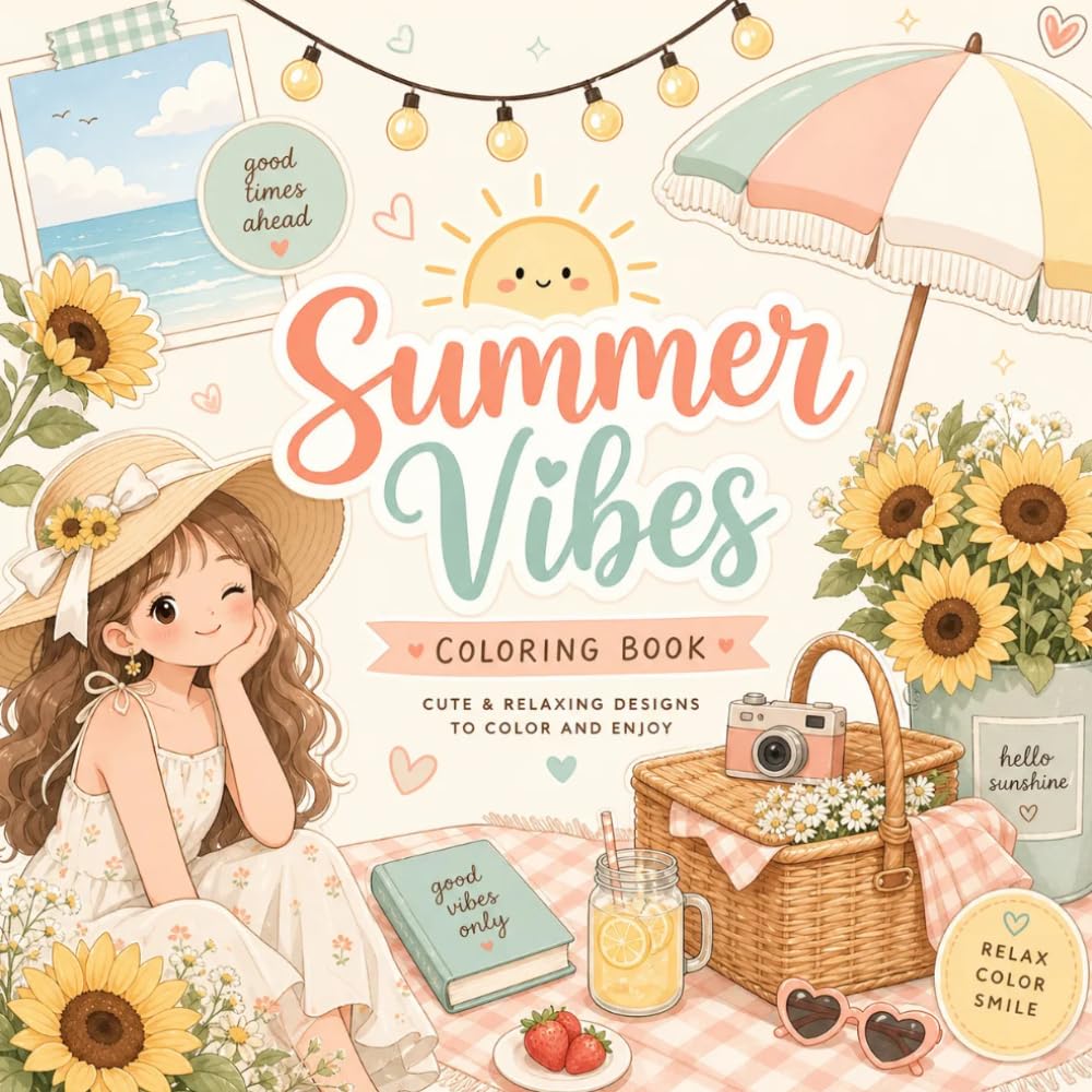 Summer Vibes coloring book: Summer Vibes Coloring Book for Adults & Teens: Relaxing Aesthetic Designs to Unwind, Relieve Stress, and Embrace Cozy Slow Living"
