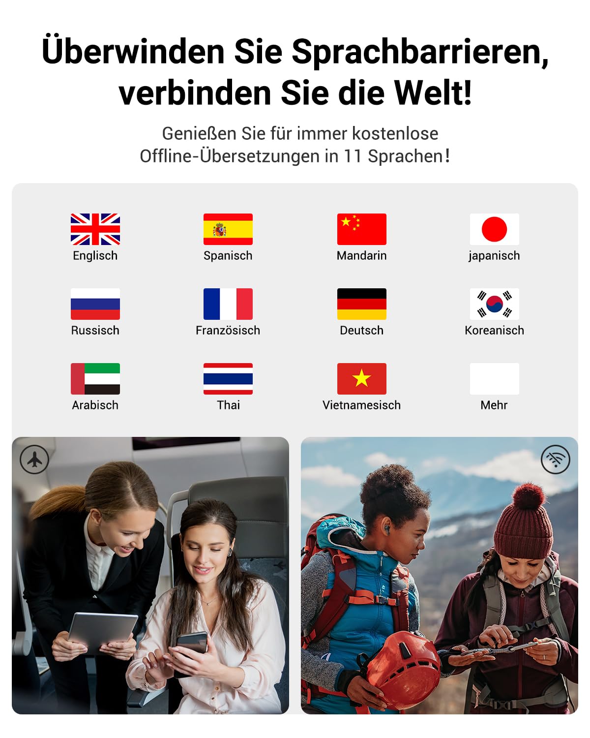 Wooask M3 AI Kopfhörer Übersetzer, 3-in-1 Echtzeit Sprachübersetzer mit 144 Sprachen, 48H Bluetooth 5.4, Offline, 5 Übersetzungsmodi