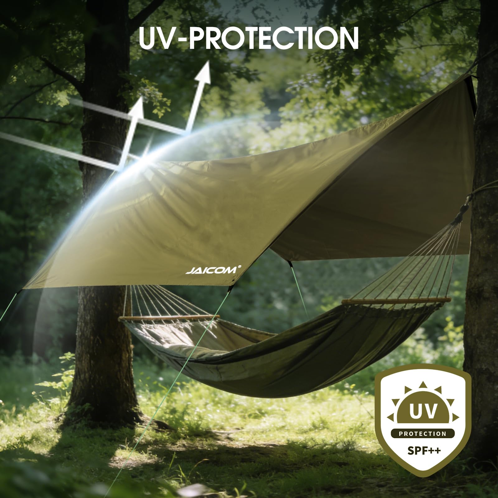 JAICOM Toldo Camping Impermeable, 3.6x2.9m Tarp - Ultraligero y Resistente al desgarro Toldo de Refugio, con Clavos de Aluminio, Cuerdas de Nylon, Clip para Lona, para Al Aire Libre, Picnic
