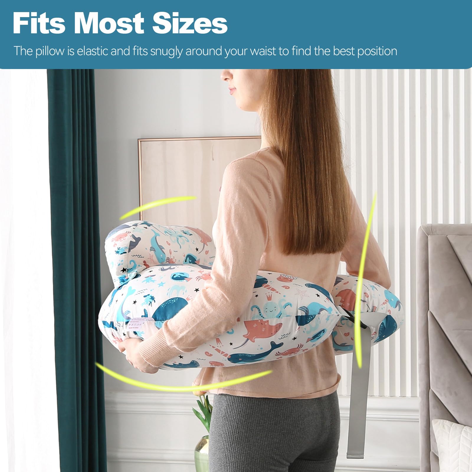 Stillkissen, Schwangerschaftskissen, Multifunktionales Motherhood Stillkissen mit Verstellbarem Hüftgurt und Sicherheitszaun, 100% Baumwollbezug (Unterwasserwelt)