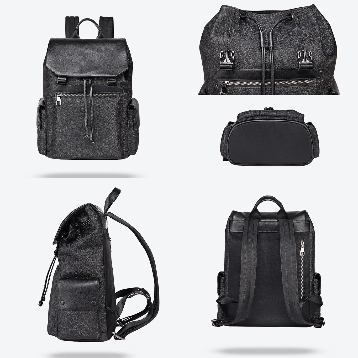 Modny plecak męski, skórzany plecak na laptopa, lekka, oddychająca codzienna torba podróżna na ramię tornister (Black 34 * 18 * 38cm)