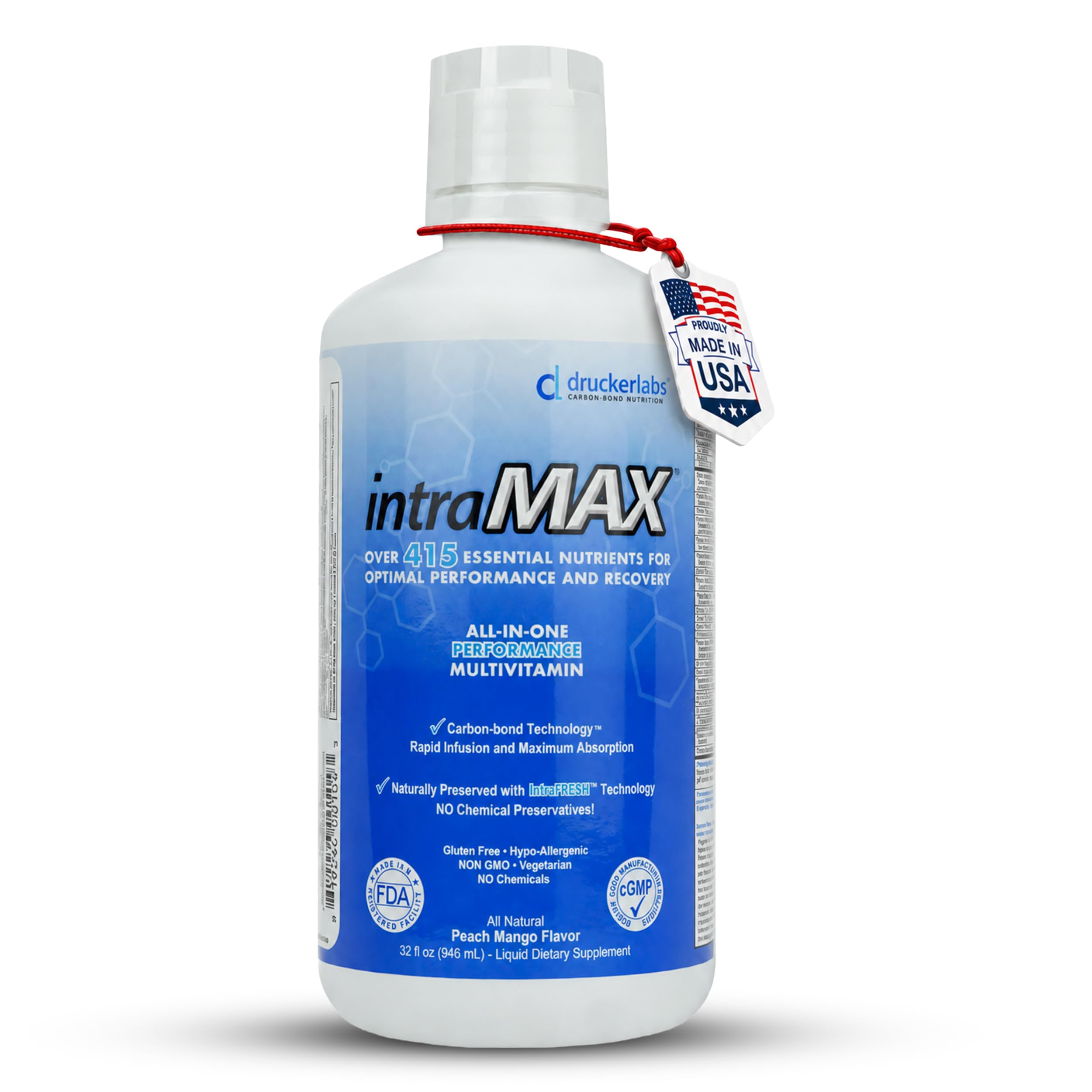 intraMAX Liquid Multivitamin, 415+ Nutrients, Non-GMO, Peach Mango, 32 oz