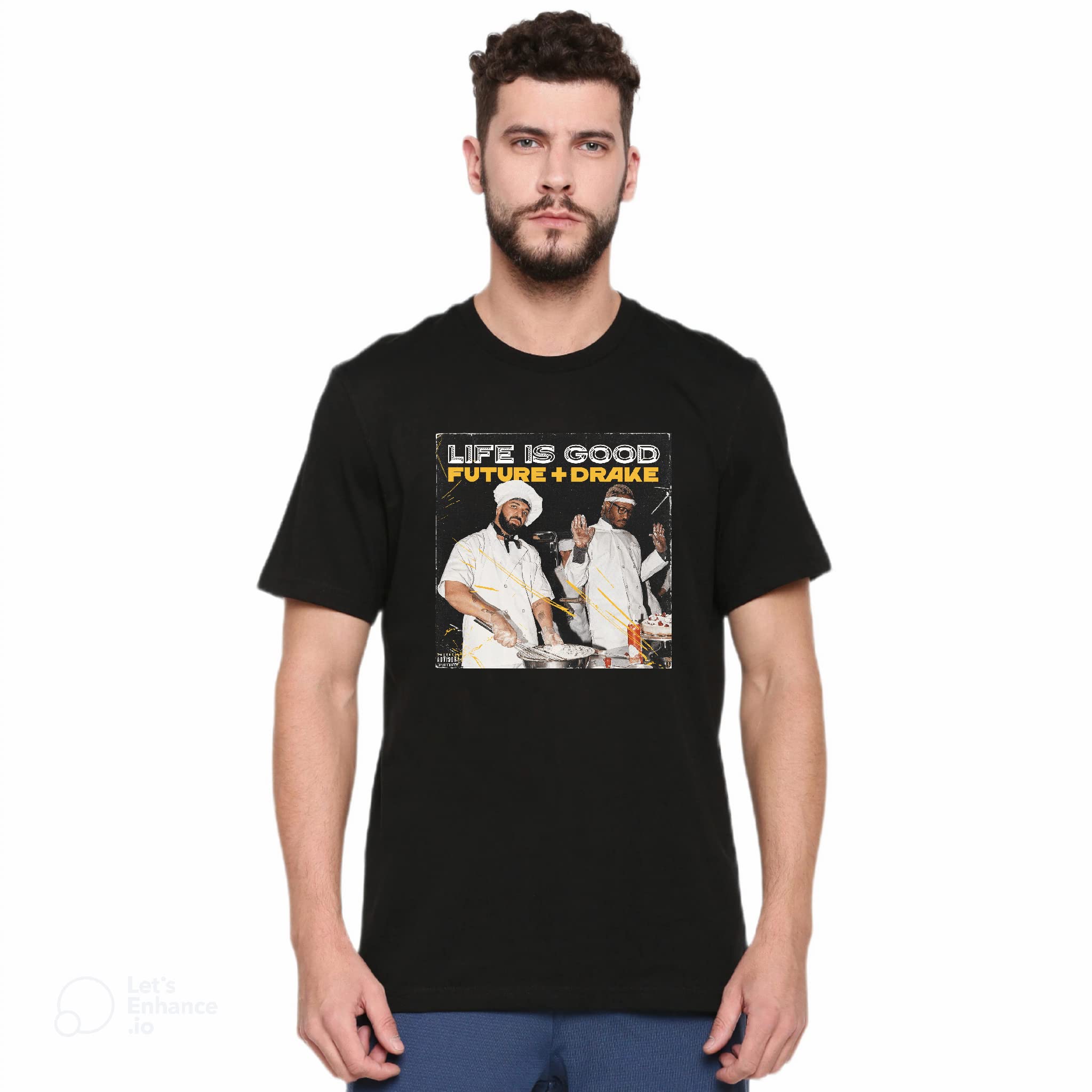 sl-EisblocksirLOBO's Drake (Life is Good) Print Men & Women 100% Cotton (Bio wash) Black Unisex T-Shirt