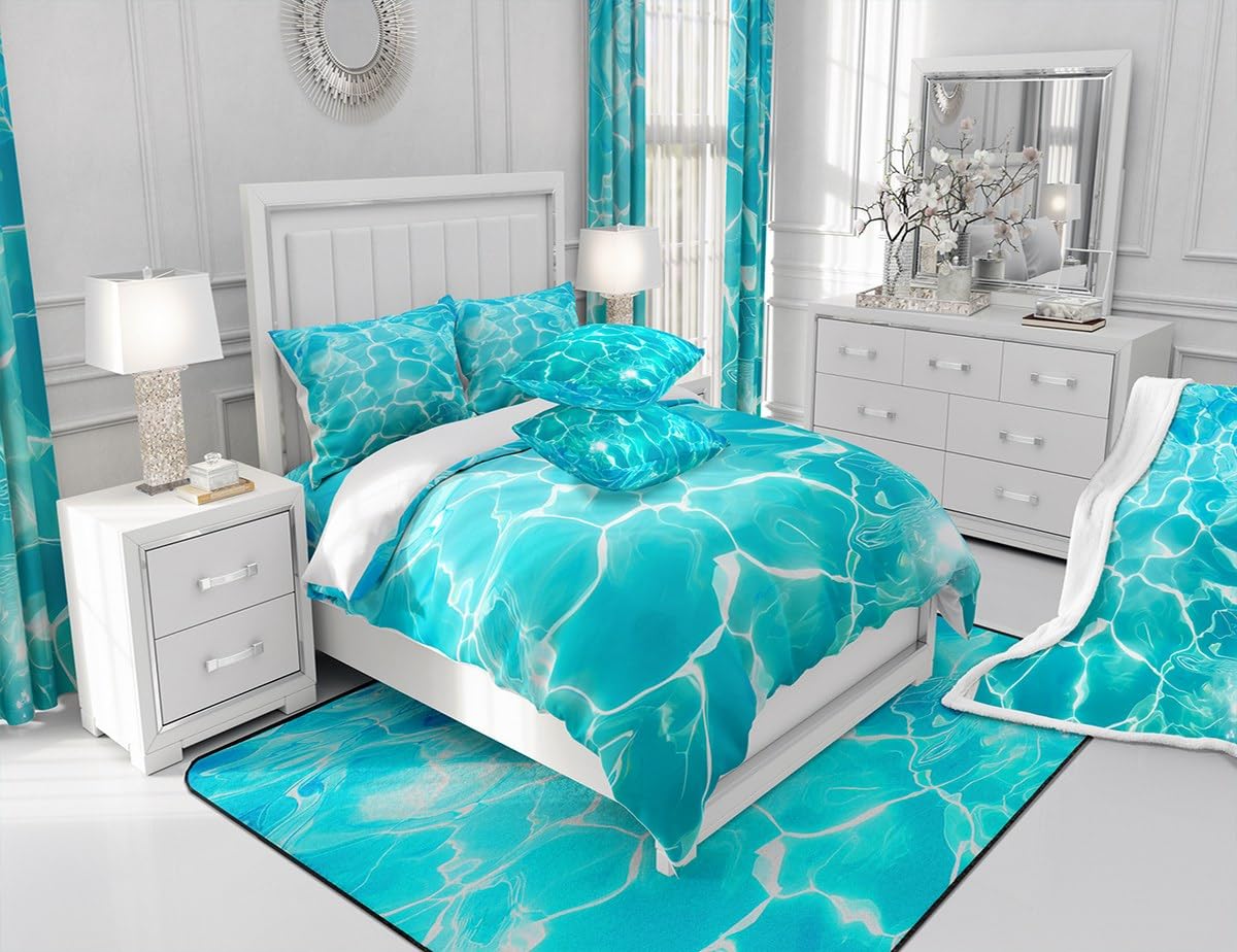 Erosebridal Blue Waves Comforter Set Twin Size - Ocean Theme Summer Bedding With Pillow Case - View #8