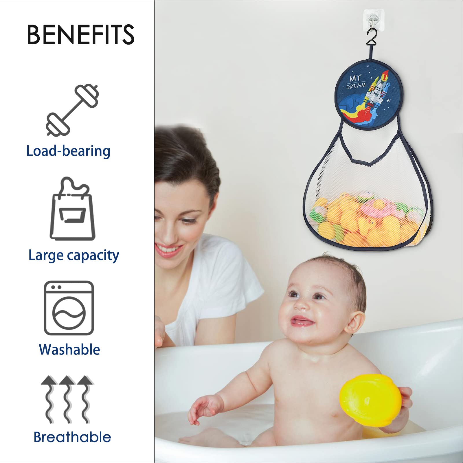 Lot De 2 Organiseurs Jouets Bain Maille - Suspension Sans Percer Grande Capacité