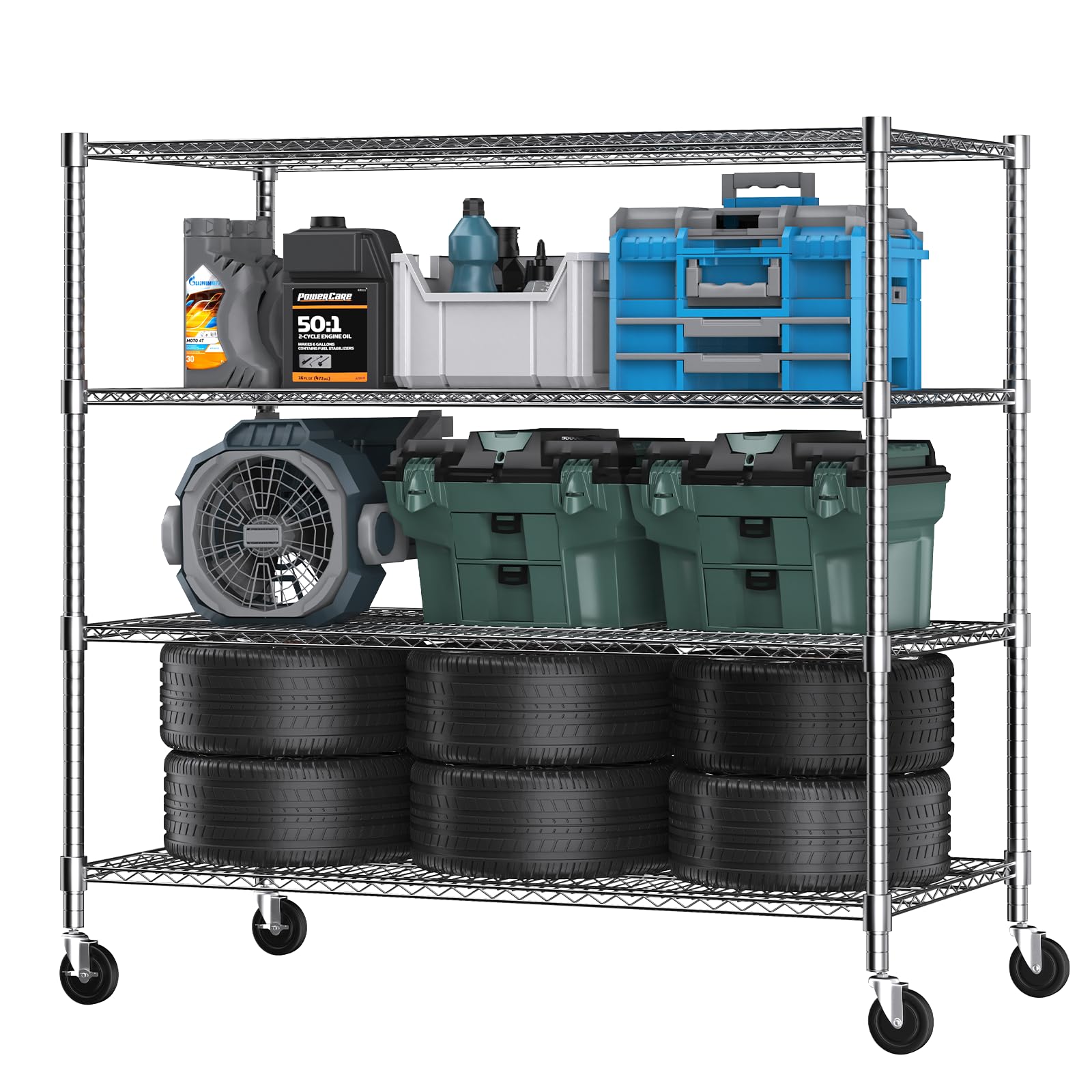 Himimi 4 Tier Wire Shelving with Wheels Heavy Duty Height Adjustable Metal Shelves for Storage, Commercial Grade Steel Utility Wire Rack for Kitchen