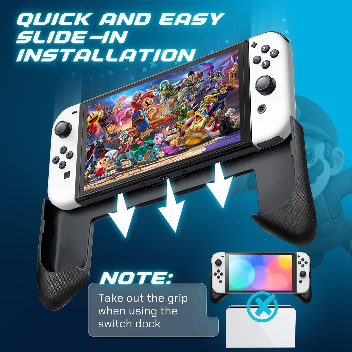 TNP Grip Case for Nintendo Switch OLED - Foldable Ergonomic Switch Grip with Slim, Lightweight, Comfortable Handle & 4 Game Card Slots Compatible with N-Switch OLED Model(2021) ONLY, Black - Image 3