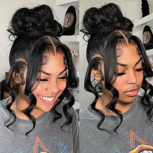 Hidden Strap 360 Lace Front Wigs Human Hair Drawstring Body Wave Lace Front Wigs Human Hair 180 Density Pre Plucked Glueless Full Lace Wig for Women 22 Inch