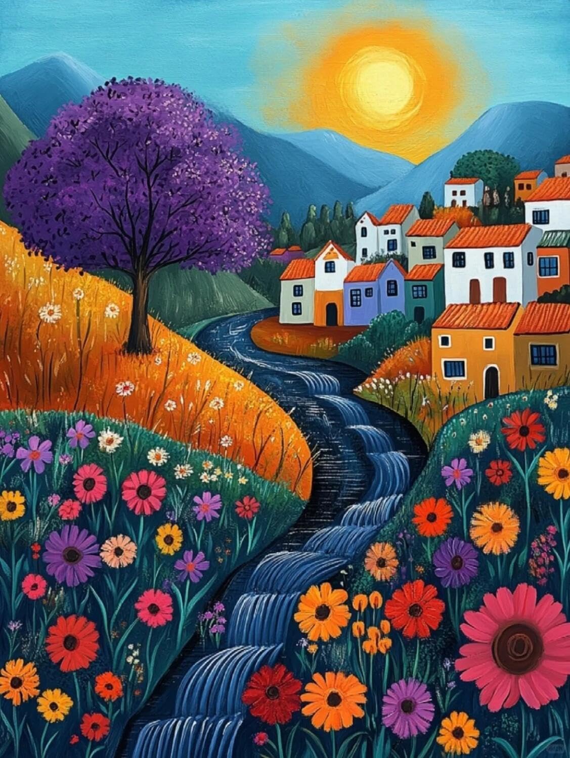 Rqwybcaxn Seed Bead Embroidery Kits Cartoon Town 40x50cm