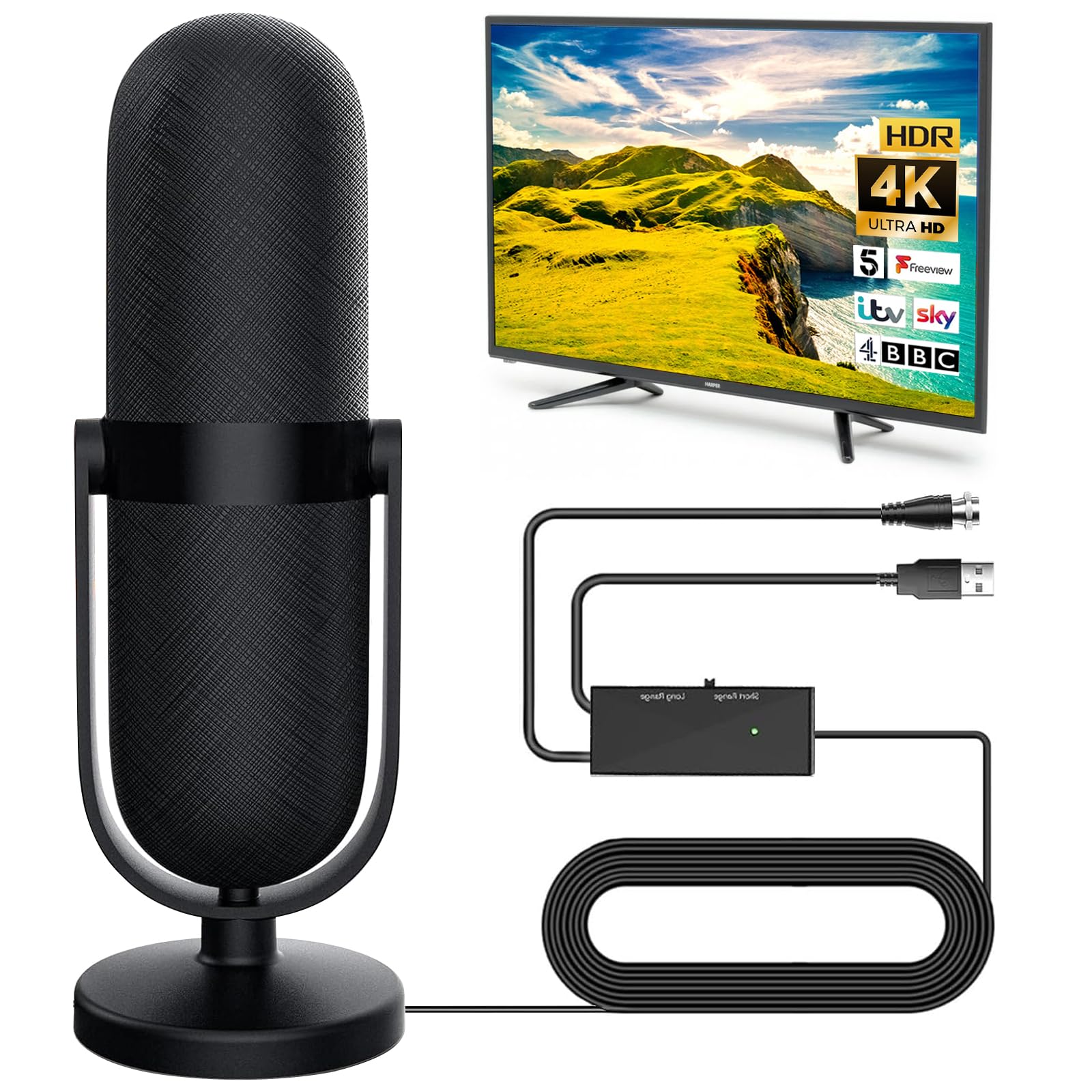 TOGETDREAMIndoor TV Antenna, Long Reception Powerful Digital HDTV Antenna with Amplifier Portable TV Antenna with 360° Reception/Magnetic Base/5m Coaxial Cable for 1080P 4K Local Channels