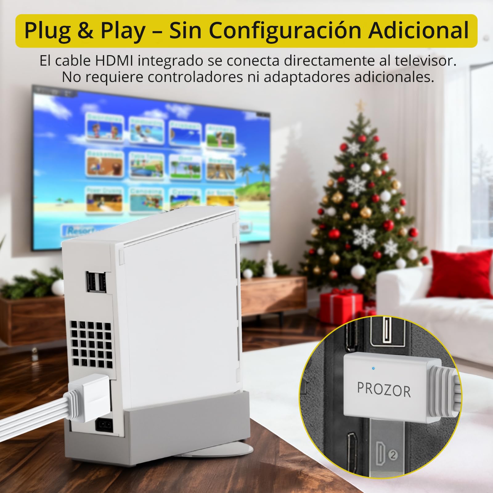PROZOR Adaptador Wii a HDMI 1080P con Cable Integrado 2M Convertidor Wii HDMI Plug and Play Compatible con Nintendo Wii/Wii U Soporte 720P/1080P Conexión Directa a TV Monitor o Proyector | Compatible con Wii y Wii U Conversor de Vídeo y Audio Digital Cabl