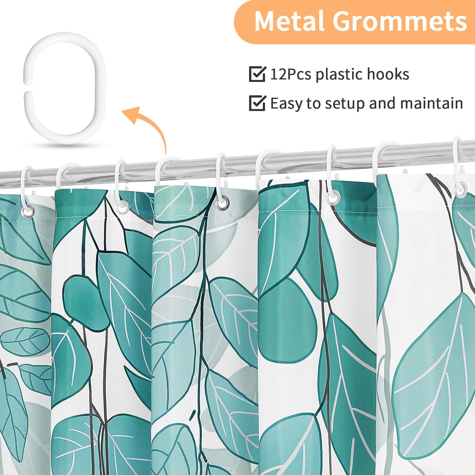 Gibelle Cortina De Ducha Pequeña De 36 X 72 Pulgadas, Cortina De Ducha Estrecha Verde Menta Floral Para Baño, Juego De Cortina De Ducha De Tela Con Hojas De Eucalipto Y Plantas