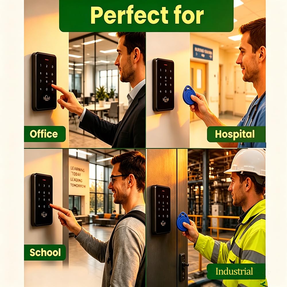 Access Security Systems Contrôleur d'accès étanche IP68 avec alimentation CC, bouton interrupteur de porte, 10 porte-clés d'identification, sans serrure