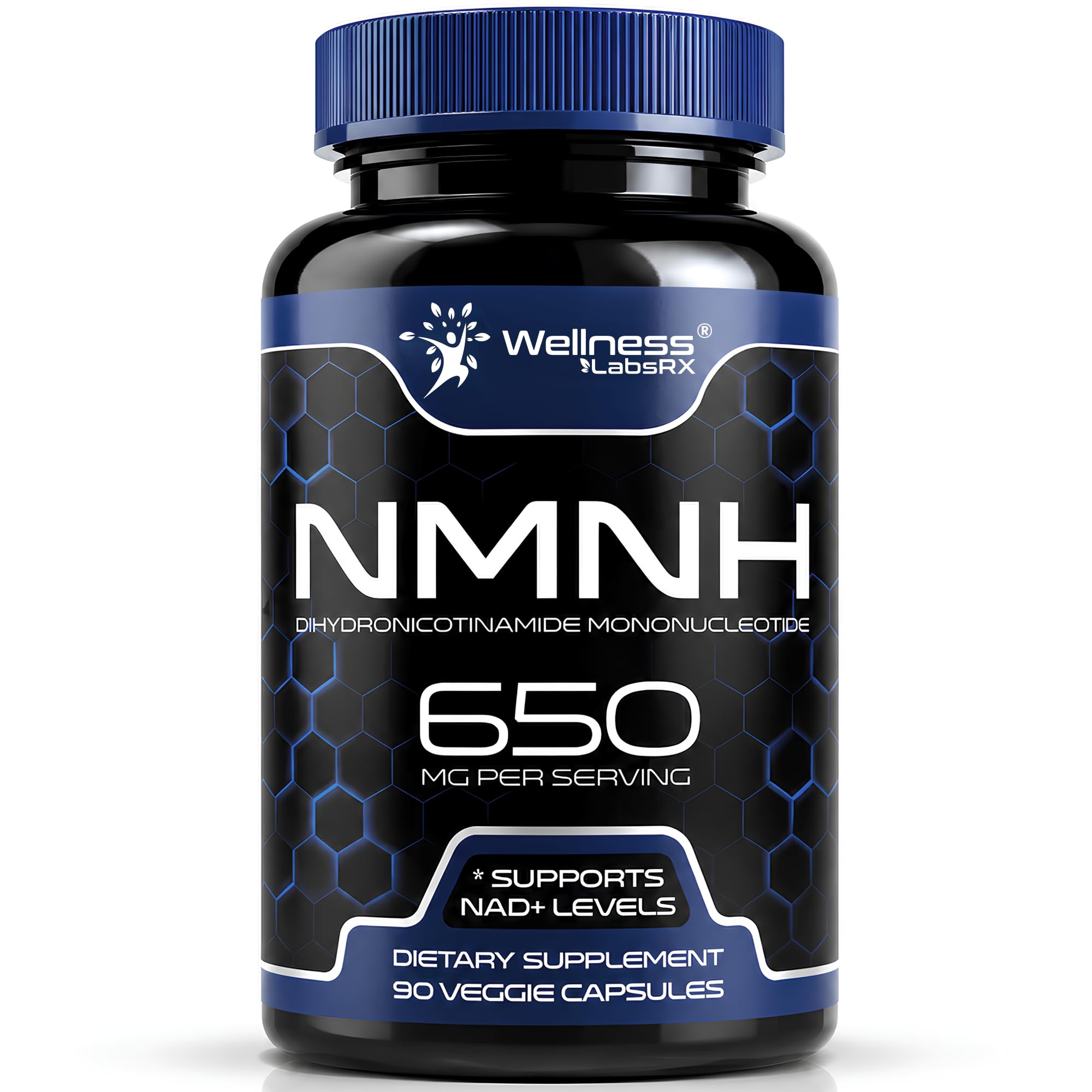 WELLNESS LABSRX NMNH Supplements - Di-Hydro Nicotinamide Mononucleotide NMNH Capsules, Fast Absorption Ultra Strength NMN Supplement, NAD+ for Cellular Energy & Anti Aging, 650mg - 90 Capsules