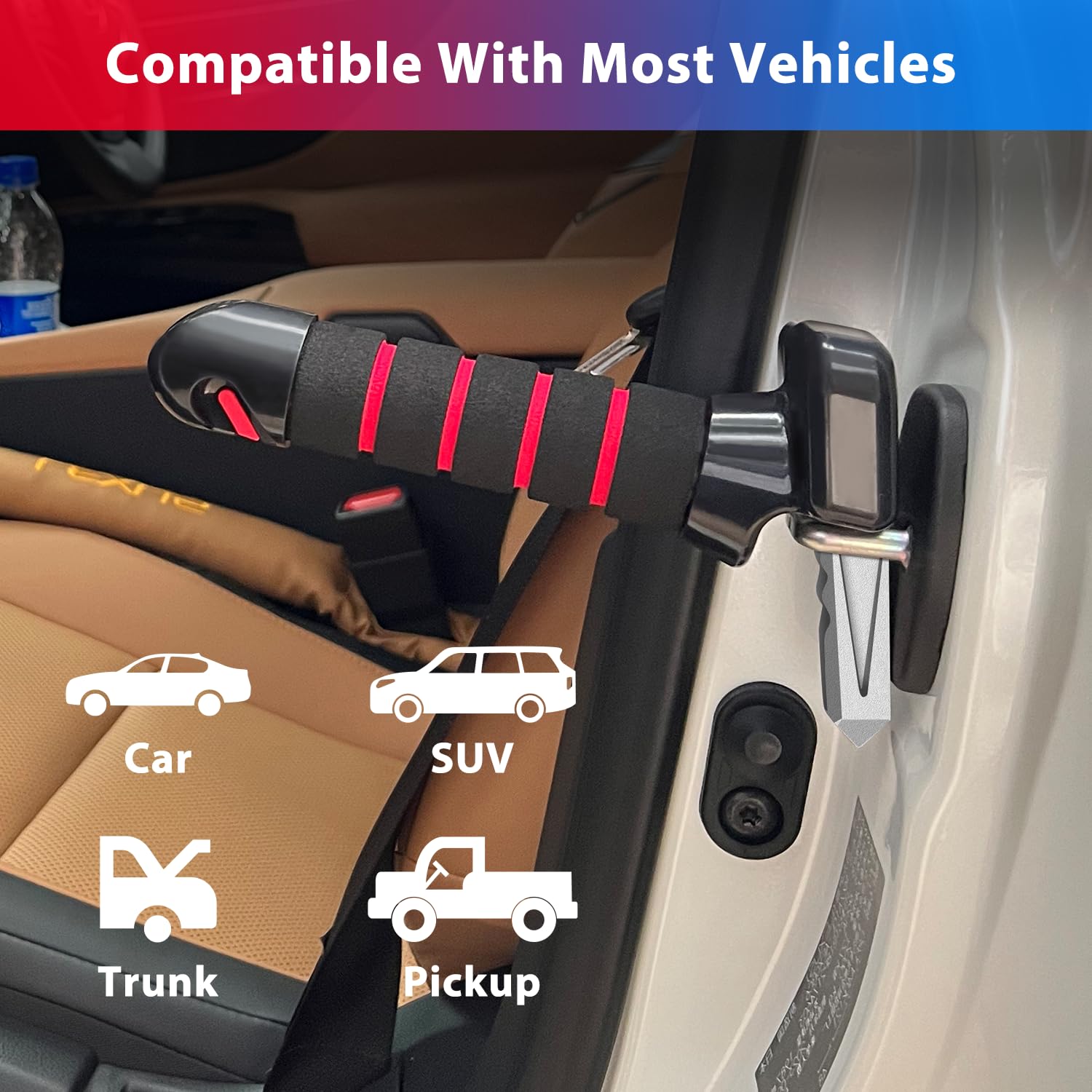 Fustarri Car Door Handle for Elderly, 3 in 1 Car Handle Assist for Elderly, 2 Pack Portable Vehicle Support Handle Grab Handles to Help Get Out of Car for Seniors & Handicapped (Blue & Red)