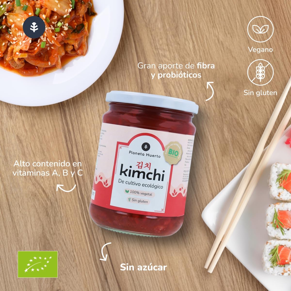 PLANETA HUERTO | Pack 12x Kimchi ECO 420 g – Kimchi Fermentado Vegano con Col, Zanahoria y Remolacha, Ecológico, Rico en Probióticos Naturales y Fibra para la Salud Digestiva