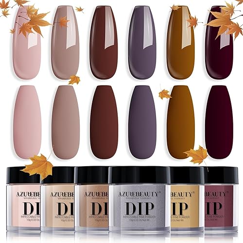 AZUREBEAUTY Dip Powder Nail Set, Fall Nude Dark Brown Purple