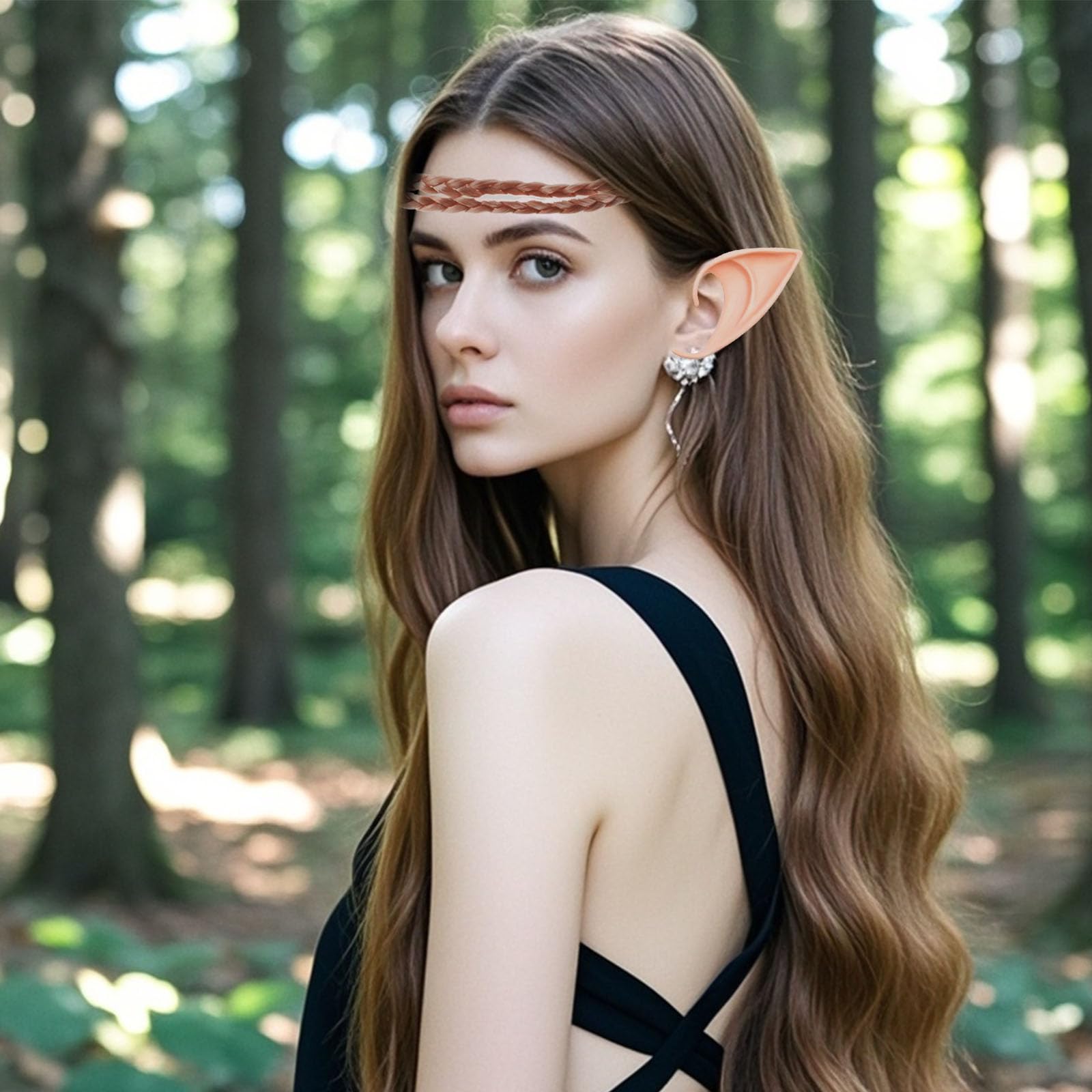 Elf Set Headpiece Forehead Jewellery Hairpiece Braided Hair Scrunchie Elastic Hair Bands Elf Ears Long Short Angel Ears Cosplay Halloween Carnival - Image 4