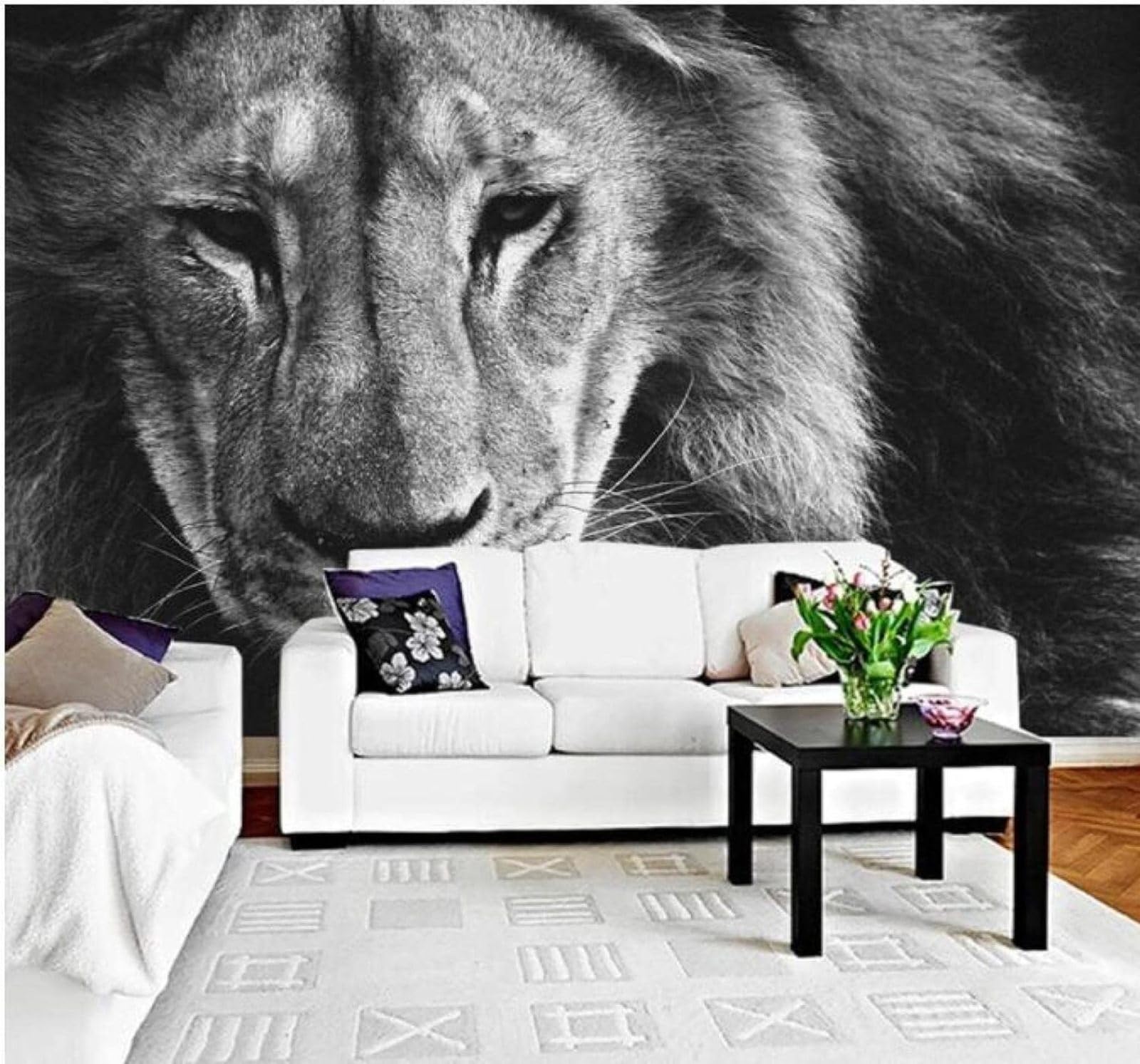 Xlming 250Cm×170Cm(B×H) Minimalist Hand Drawn Three Dimensional Black And White Lion 3D Wallpaper Luxury Silk Study Dining Feature Sofa Grey Bedroom Living Room Tv Decorative Wall-250Cm×170Cm