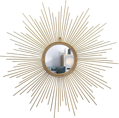 APLUSH Espejo de pared dorado con forma de explosión de sol de mediados de siglo, moderno Starburst, gran círculo colgante decorativo, para sala de