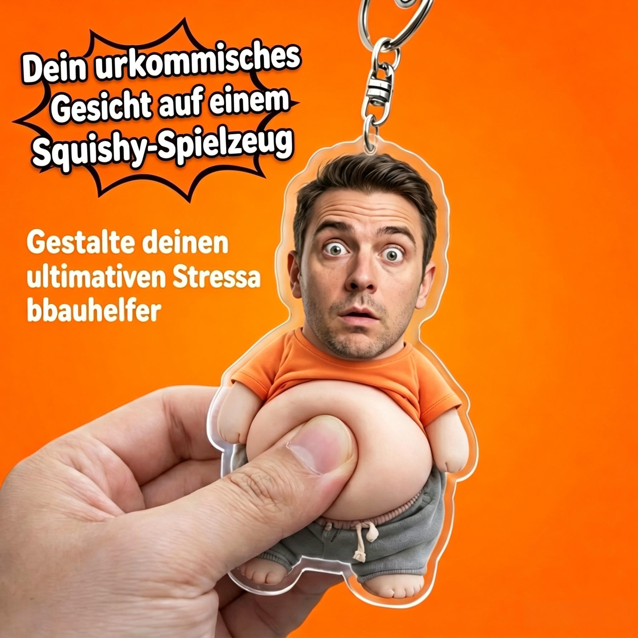 Personalisierter Gesicht Squishy Schlüsselanhänger – Lustiger Bauch-Drücker Anti-Stress Anhänger mit eigenem Foto, Muttertag & Vatertag