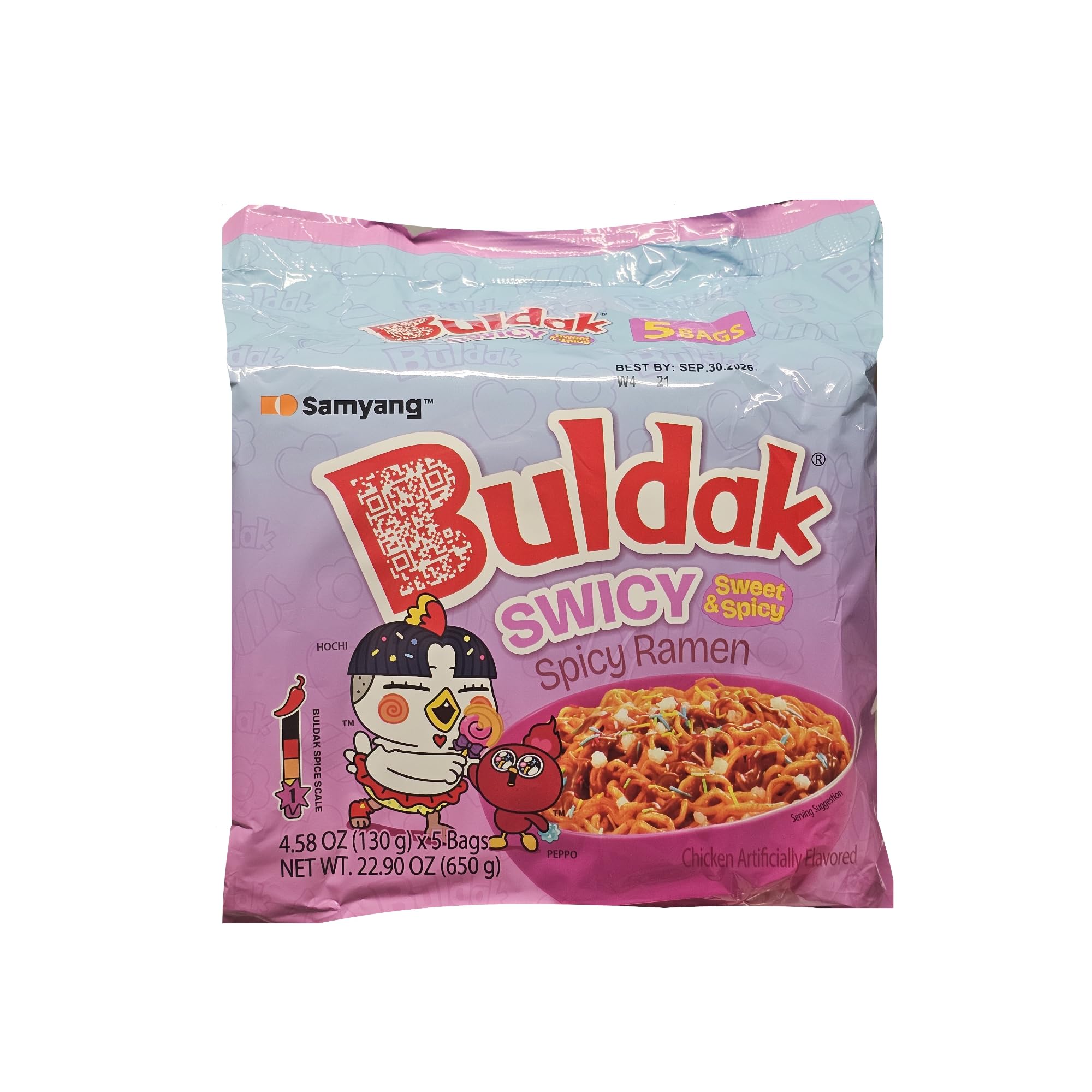 Spicy Buldak Rose Wide Flat Glass Noodle Bowl(169.4g) + Protein Puffs(50g) Assorted Challenge Box (Swicy 1 Family Pack)