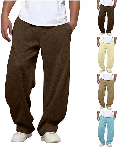 bmkBWO Baggy Sweatpants for Men,High Waisted Pull On Lightweight Joggers Workout Athletic Sweat Pants with Pockets A-Brown