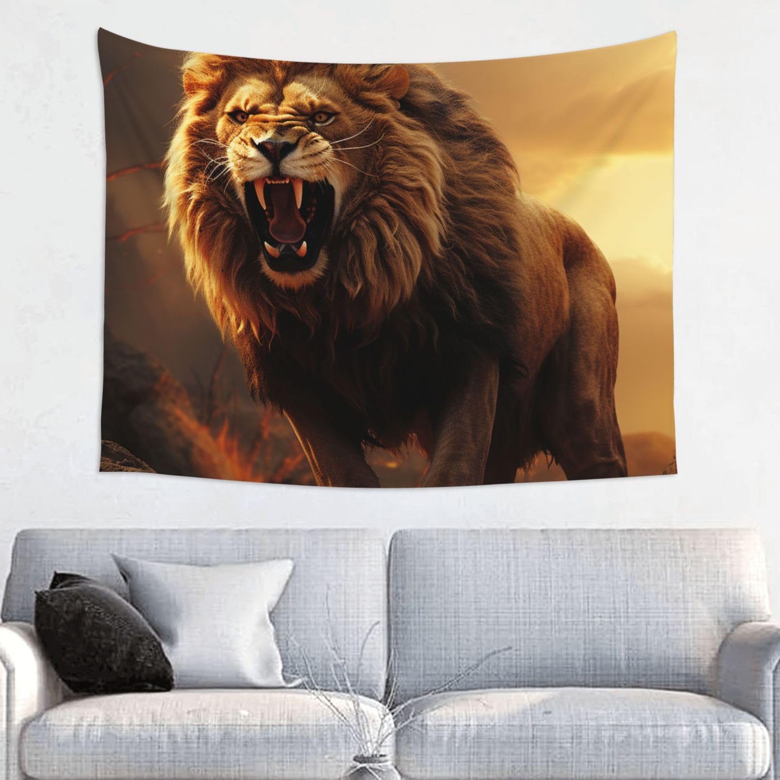 FodPand Angry Roaring Lion Tapestry Wall Hanging 29x37in Tapestries Wall Backdrop Room Poster Art Aesthetic Decor For Home Office Bedroom Living Room Dorm