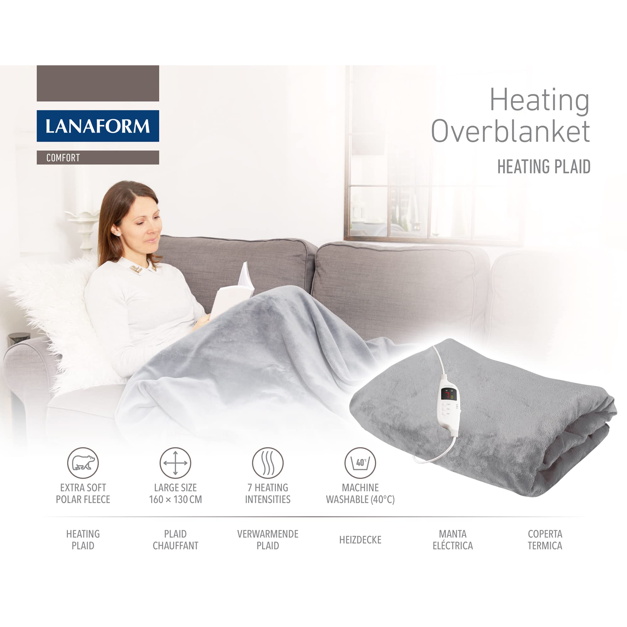 LANAFORM - Heating Overblanket - Couverture Chauffante Électrique - Plaid Chauffant Douillet - Couverture Électrique Polaire - 7 Niveaux De Chauffe - Arrêt Automatique