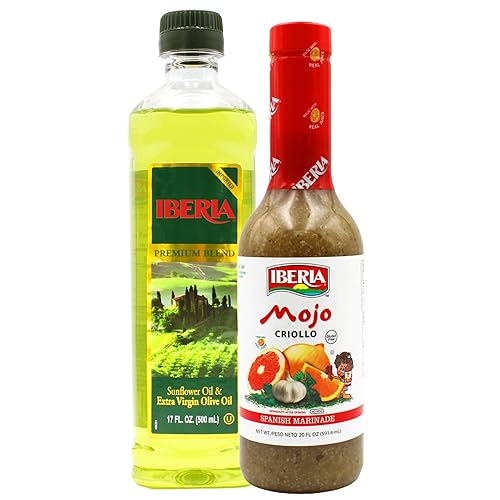 Iberia Aceite de oliva virgen extra y aceite de girasol, 17 onzas líquidas + salsa marinada española Iberia Mojo Criollo, 20 onzas líquidas