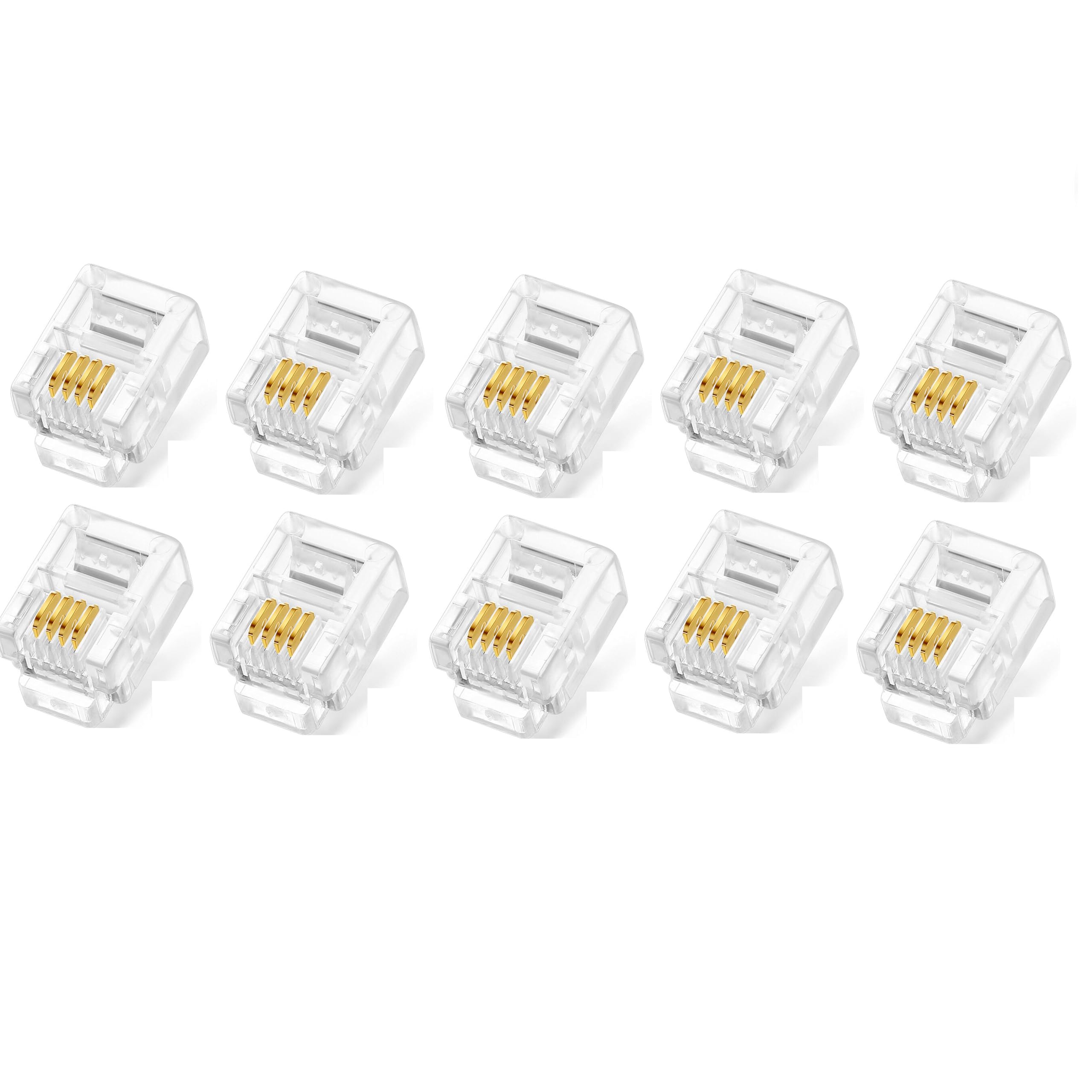 TECHZOCO Connettore RJ11, connettore telefonico modulare, connettore 6P4C, adattatore per telefono, AWG26, adatto per applicazioni telefoniche, fax, voce in sistemi di cablaggio domestico o ufficio