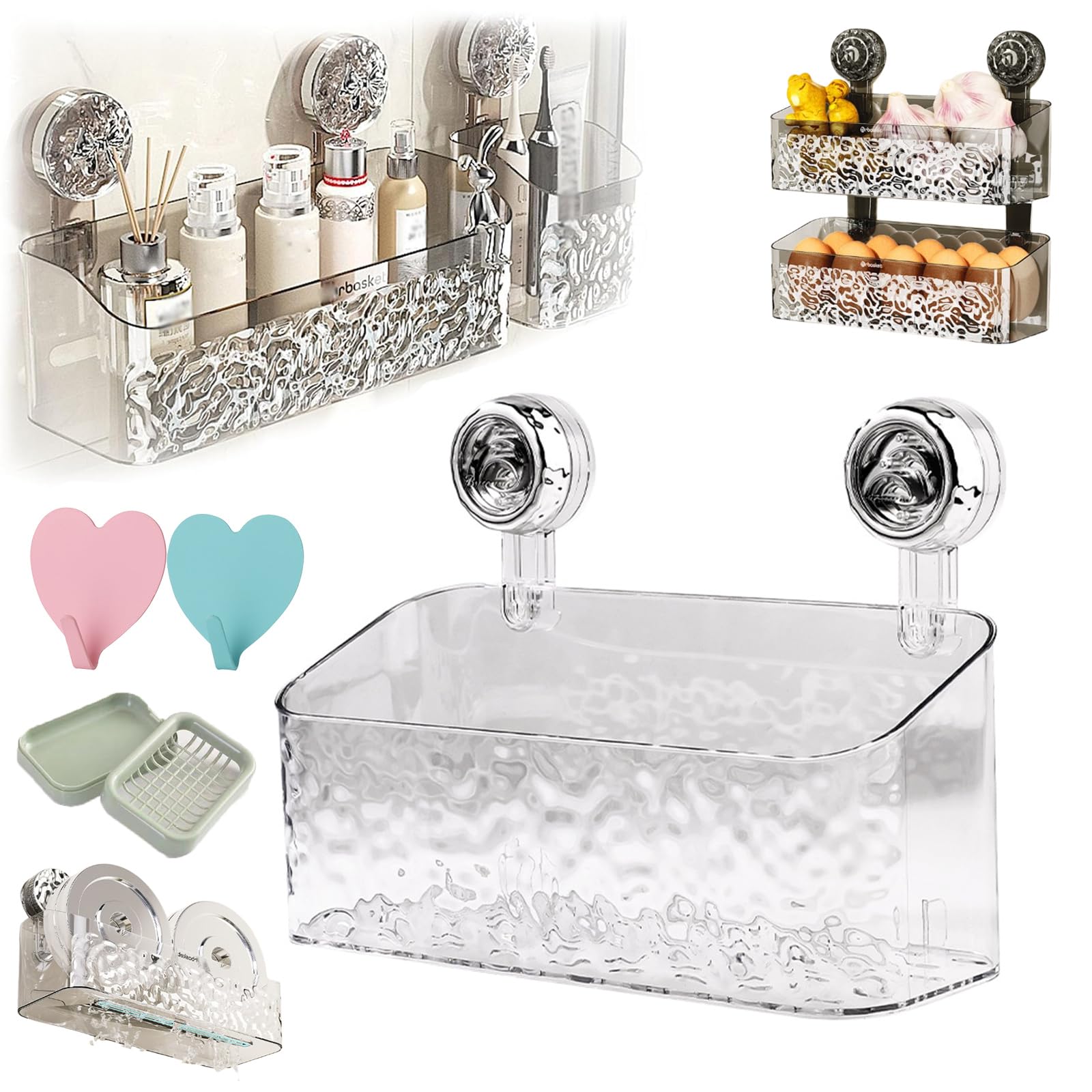 Light Luxury Style Glacier Pattern Suction Cup Shelf Light Luxury Style Punch-Free Storage Rack Suction Cup Shower Caddy