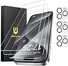 UNBREAKcable iPhone 15 Pro Max Screen Protector - Pack of 3, 3 Tempered Glass + 3 Camera Lens Protectors, High Definition, Anti-Fingerprint, Compatible with Cover, 6.7 Inches