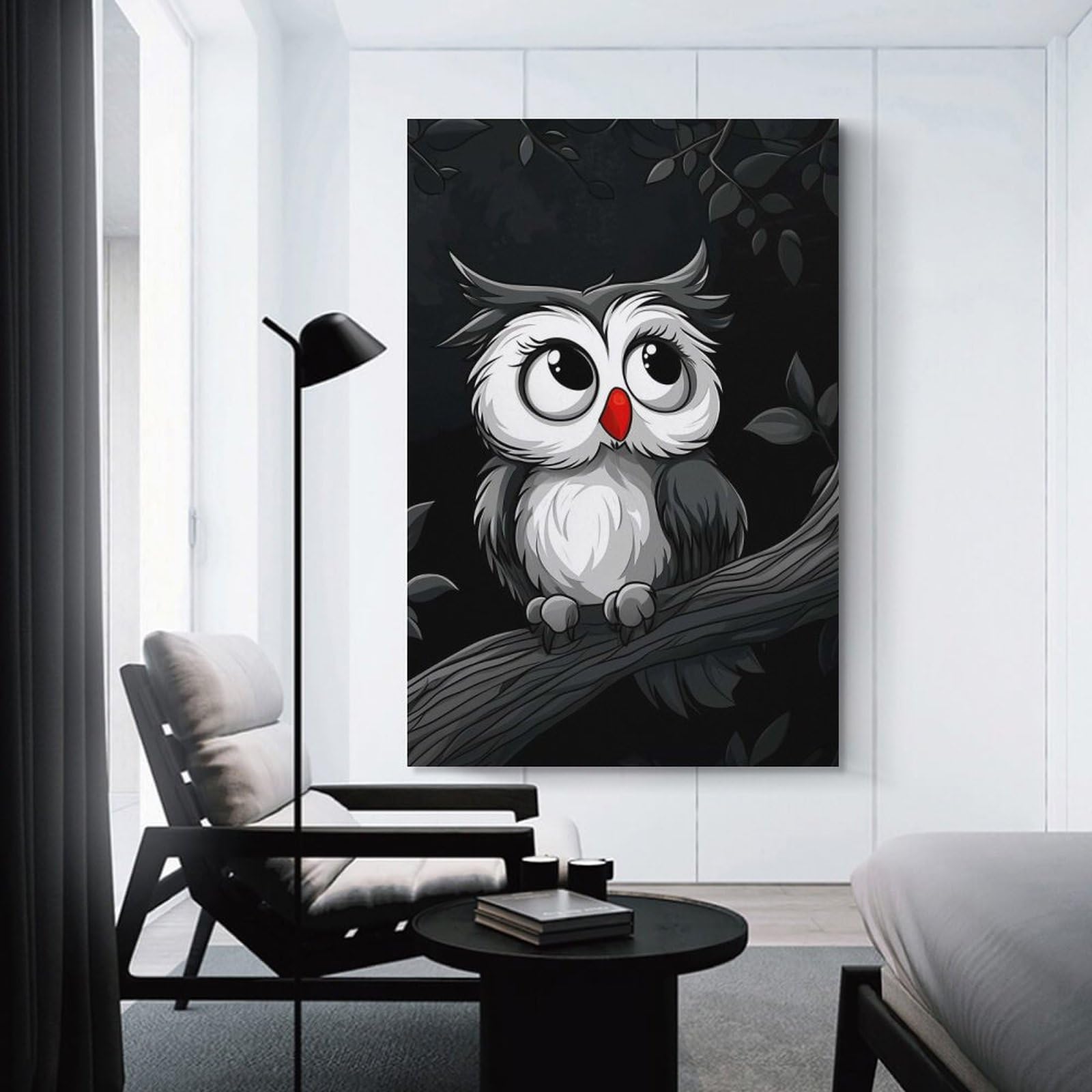 Junmoney Cute Cartoon Owl Canvas Wall Picture 24x36inch(60x90cm), for Contemporary Homes, Apartments Or Offices, Wall Decor with Flexible Room Appeal