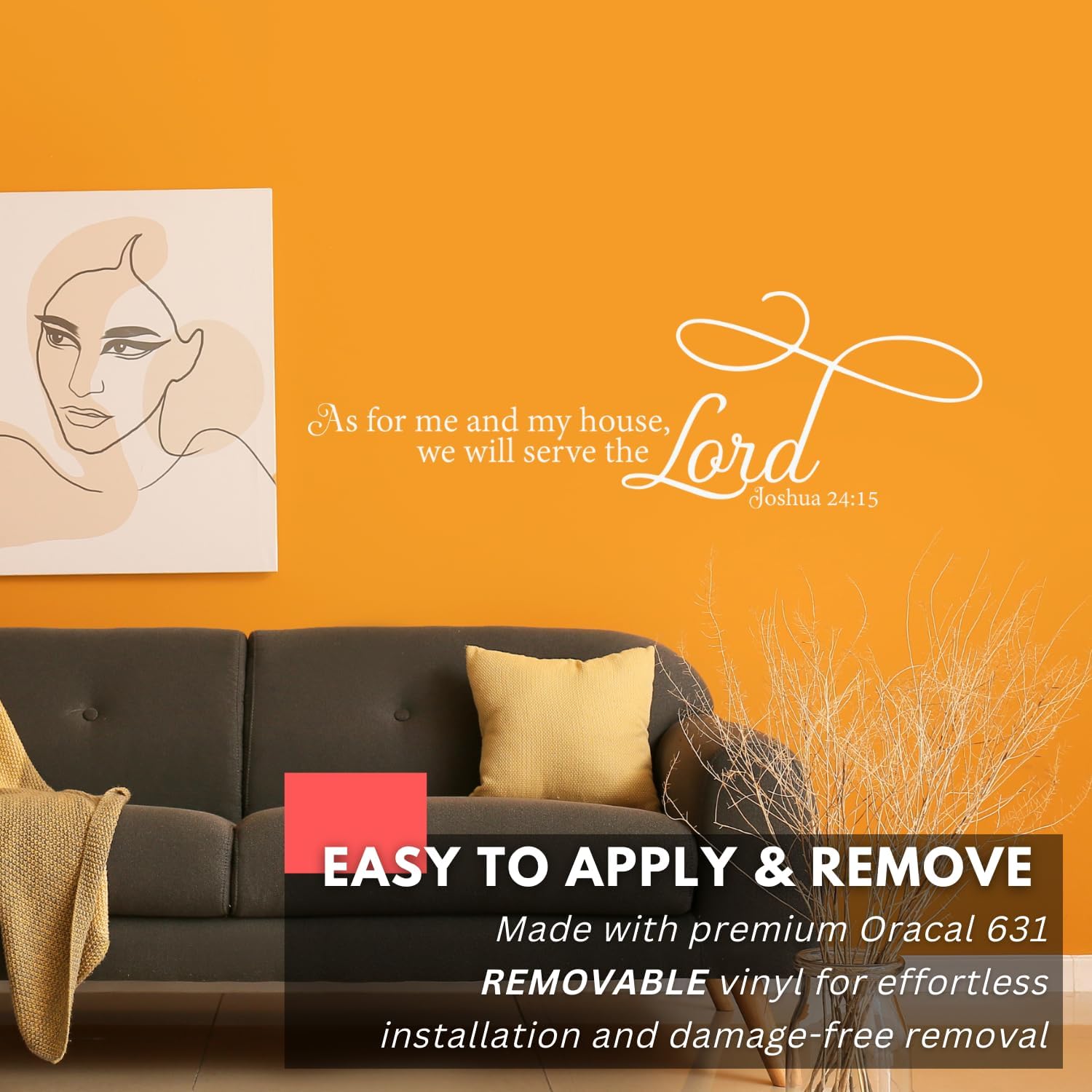 My Vinyl Story - As For Me and My House We Will Serve the Lord Wall Decal - Bible Verse Inspirational Sticker Quote, Christian Vinyl Art Decor Living Room, Affirmation, Removable (Black, 48x16 inches)