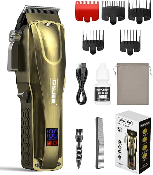 GinJee Hair Clippers for Men Professional Cordless & Corded - Barber Clippers Rechargeable for Hair Cutting, Beard and Body Grooming Kit for Household