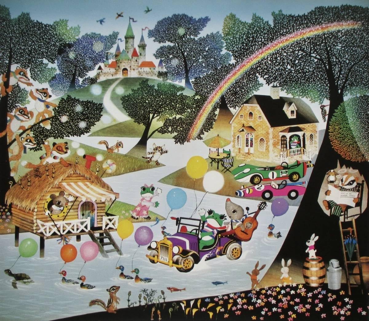 Amazon.co.jp: 藤城清治 「ケロヨンのユートピア」 画集画 A4額