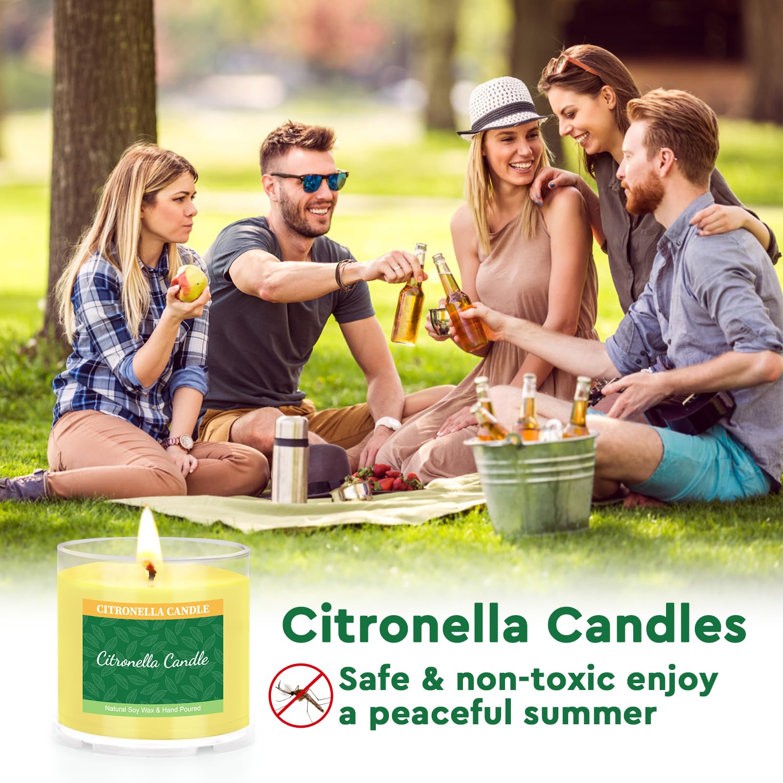 candele citronella esterno - Set di 12 candele esterno, grandi candeline per 10 ore, sostenibili, cera di soia naturale, regalo per donne, vicini, amici, colleghi