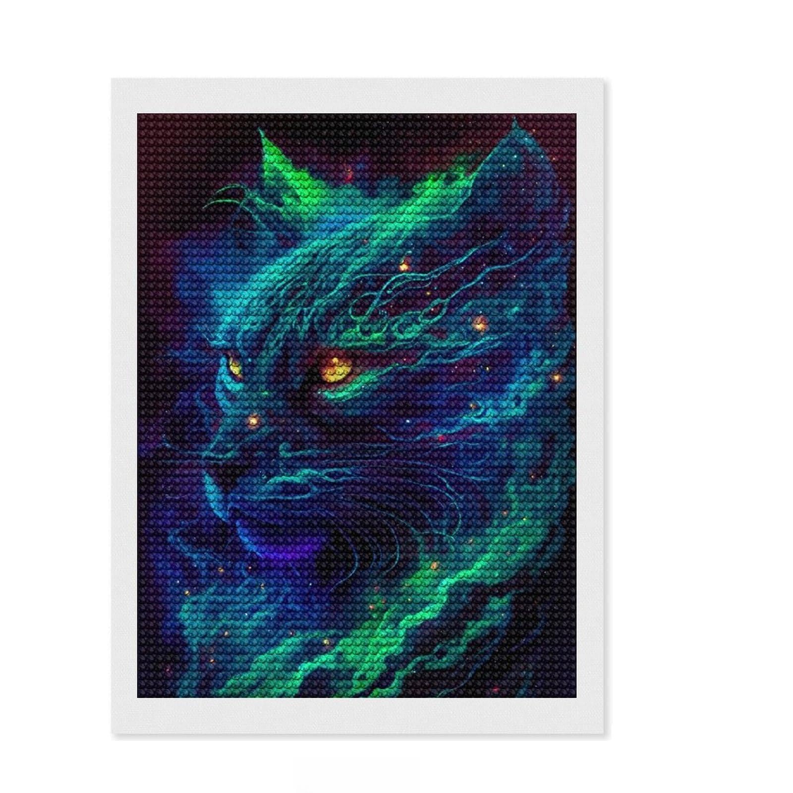 Junmoney Cosmic CAT Diamond Painting Set 12"x16", with Tool Kit, Office Decor, Creative Hobby, Fun Craft Activity, Winter Craft