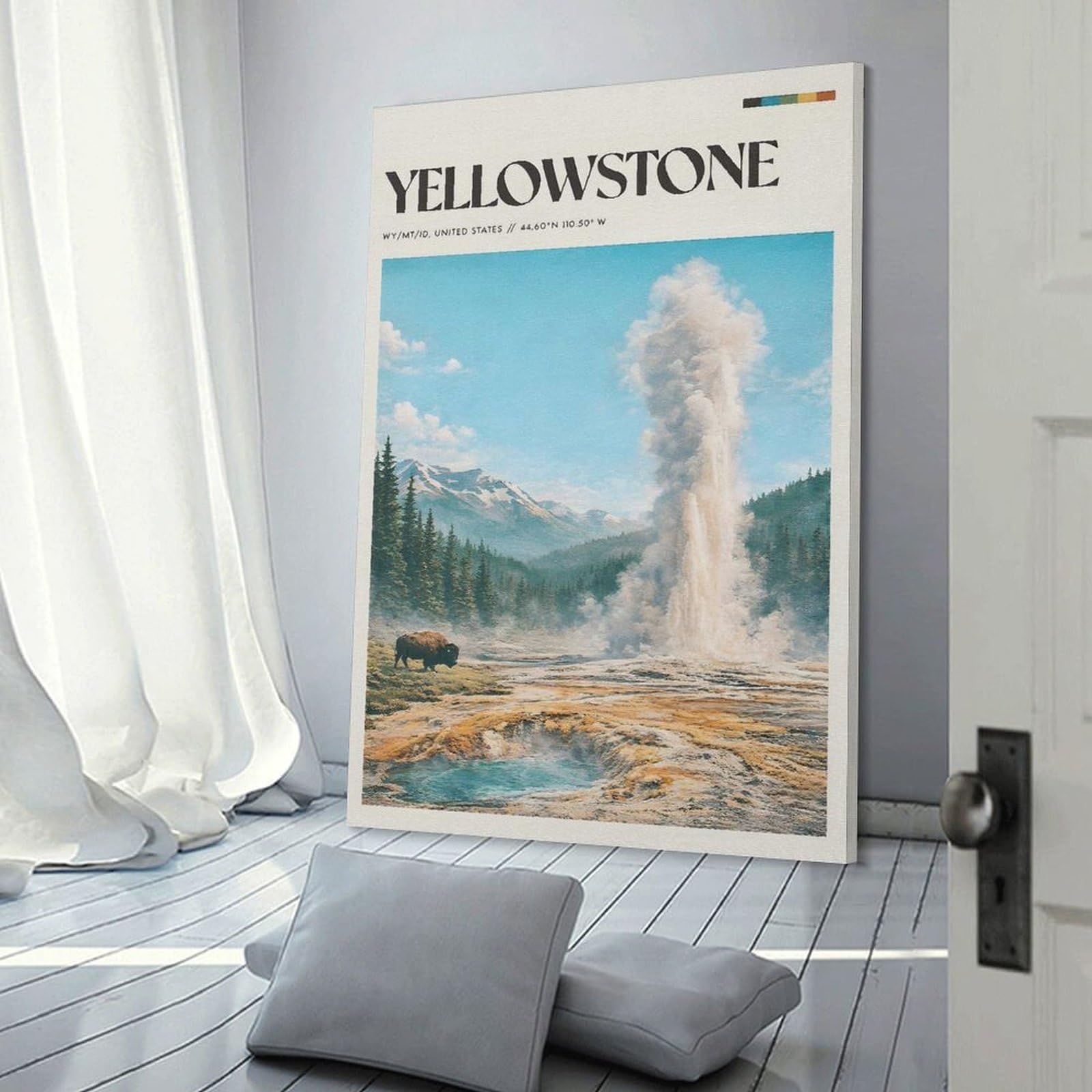 Junmoney Yellowstone Geyser And Bison Canvas Wall Art, 24x36inch(60x90cm), for Living Room, Bedroom, Office Or Hallway, Versatile Wall Decor for Many Rooms