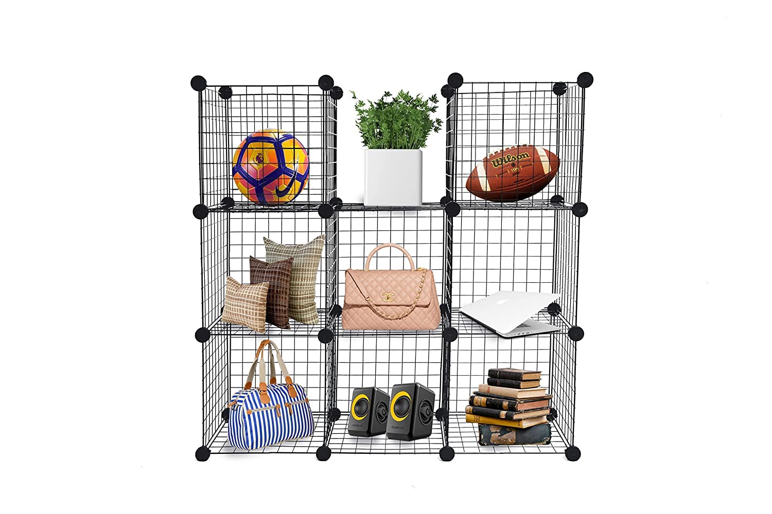 REYNISH Self Assembling Metal Wire Cube Storage Shelf Organizer Shelves Indian Made for Home Office Stackable Modular Shelving Closet Cabinet Rack with Hammer 8 Cube-image-5